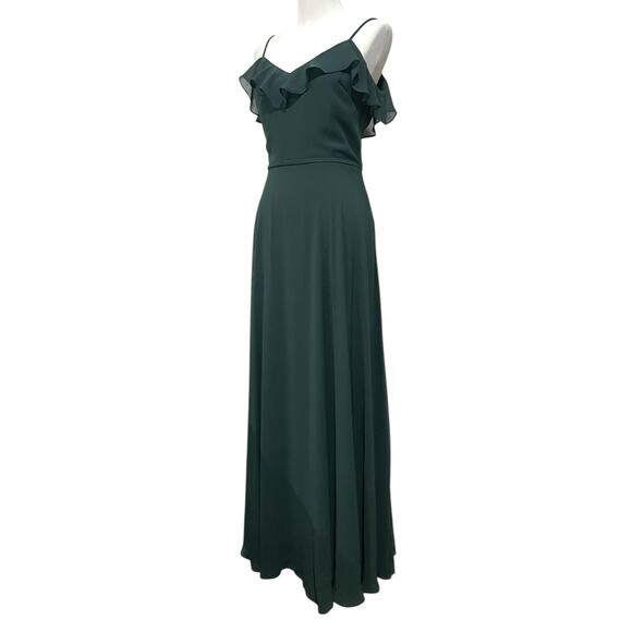 Bill Levkoff Bridesmaid Dress Dark Green Full Length Chiffon Spaghetti Strap 14 - Picture 4 of 9